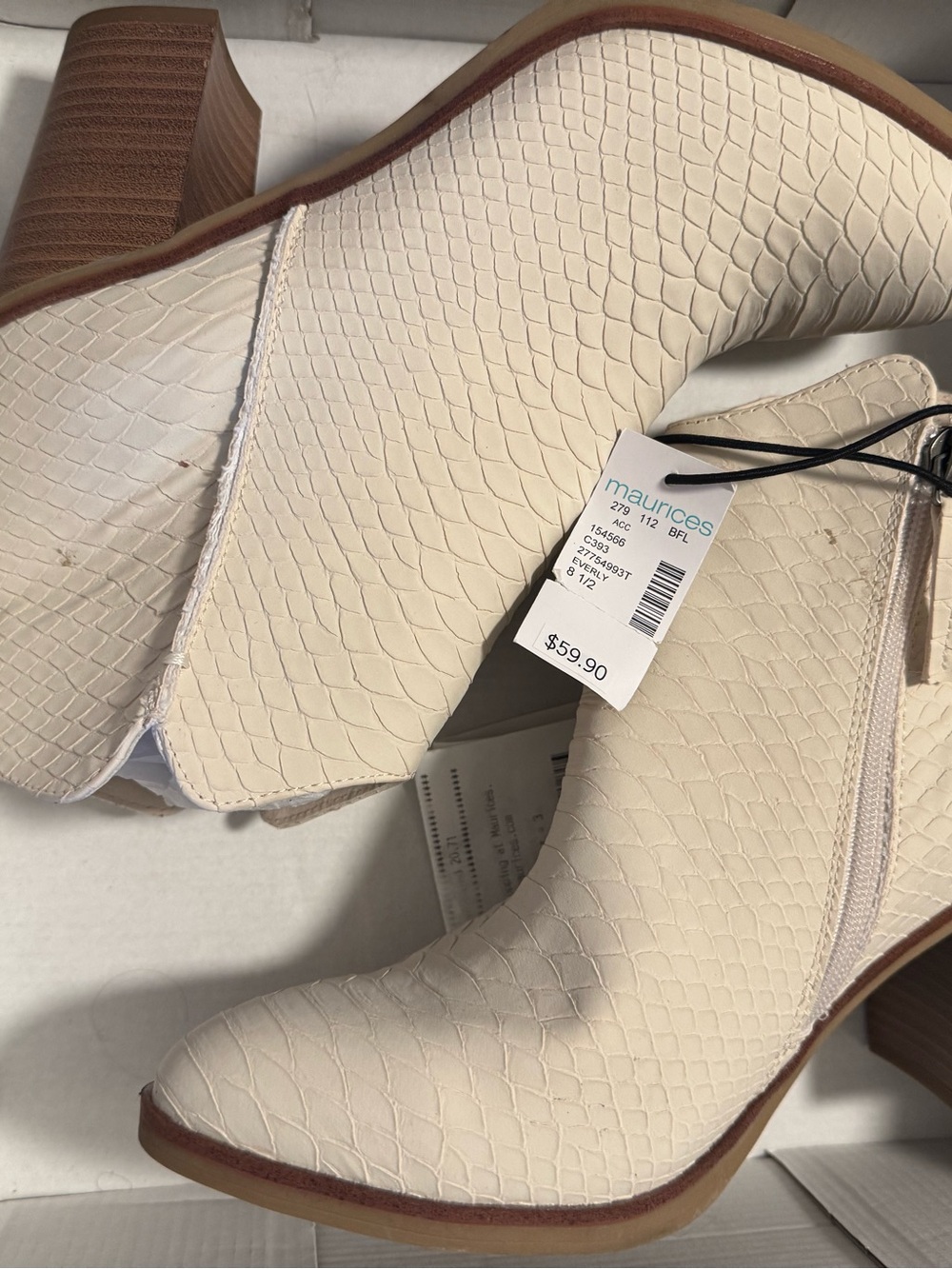 Maurices Cream Textured Heeled Ankle Booties